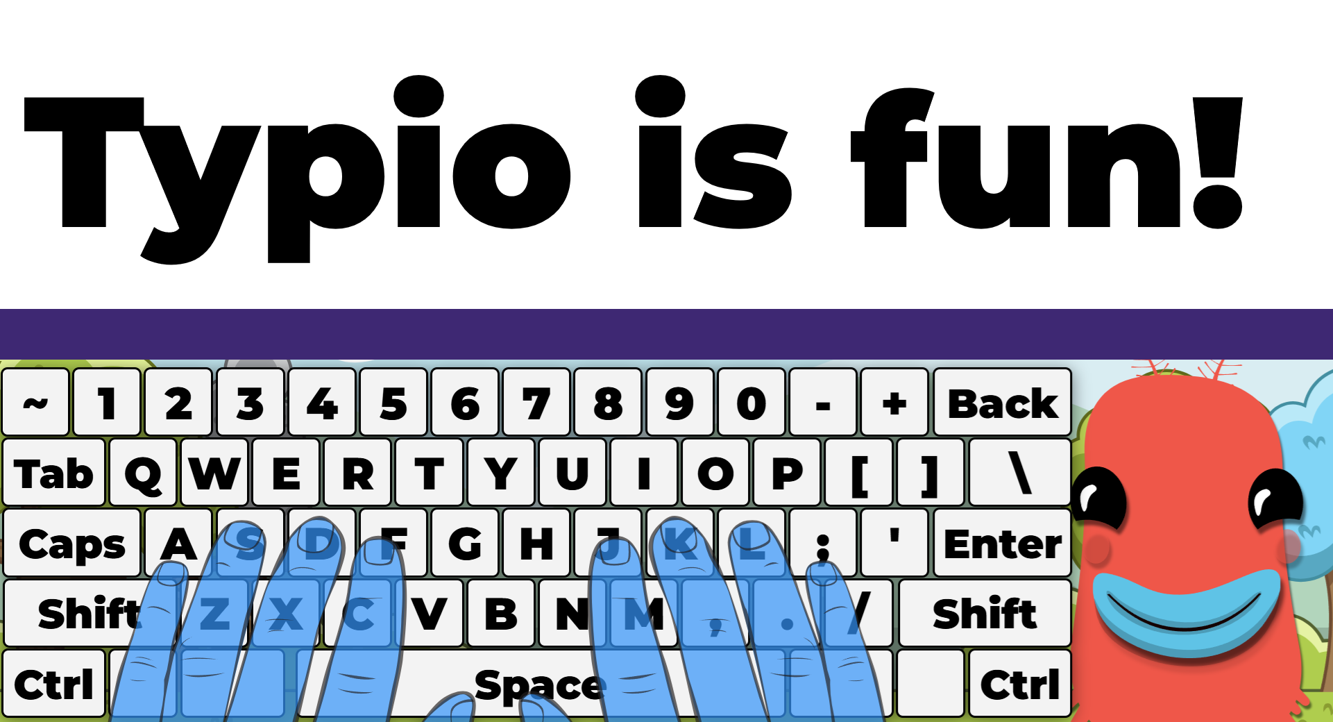 Typio screenshot showing typing lesson.